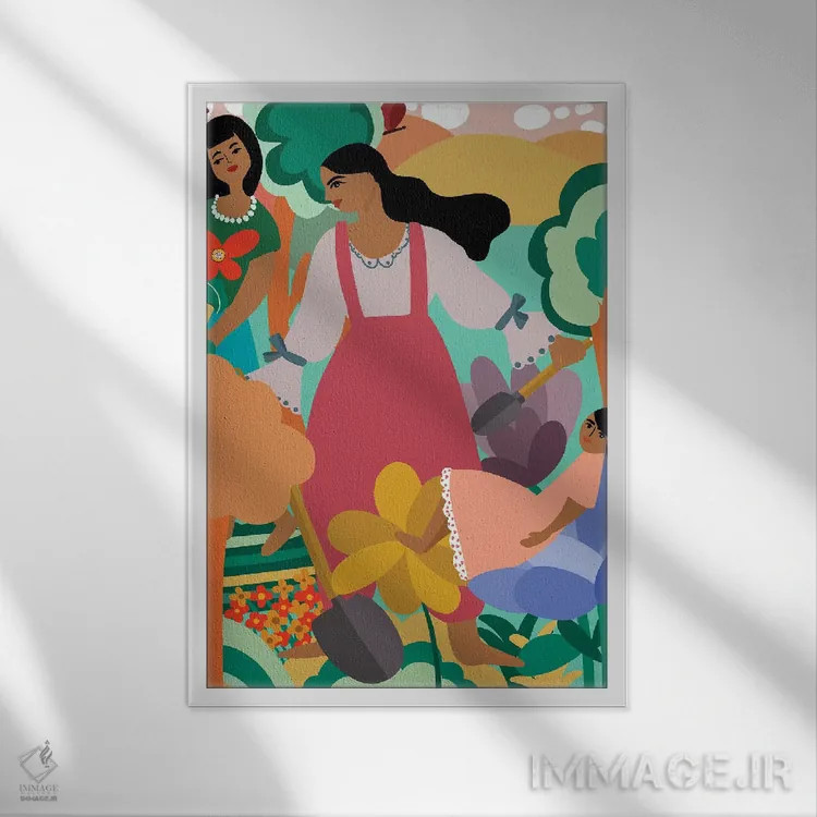 تابلو دکوراتیو باغبانی خانوادگی اثر باورا راژین - نمای قابدار سفید