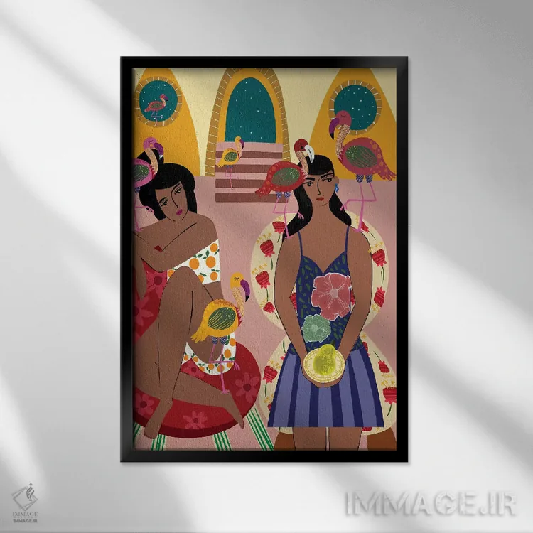 تابلو دکوراتیو شهر فلامینگوها اثر باورا راژین - نمای قابدار مشکی