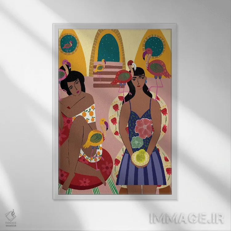 تابلو دکوراتیو شهر فلامینگوها اثر باورا راژین - نمای قابدار سفید