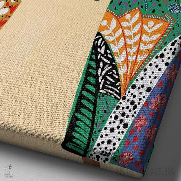 تابلو دکوراتیو گردش دوستانه دختران اثر باورا راژین - نمای نزدیک بافت بوم