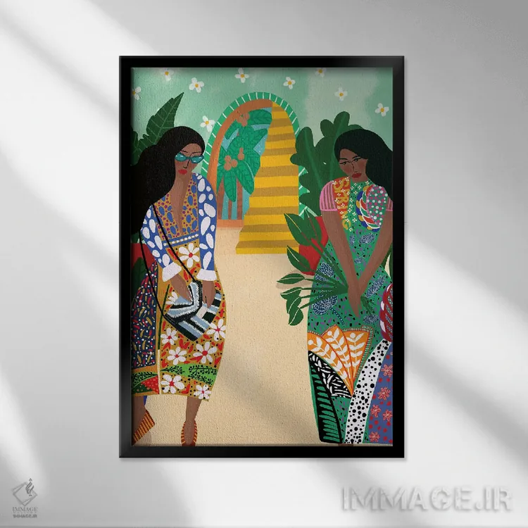 تابلو دکوراتیو گردش دوستانه دختران اثر باورا راژین - نمای قابدار مشکی