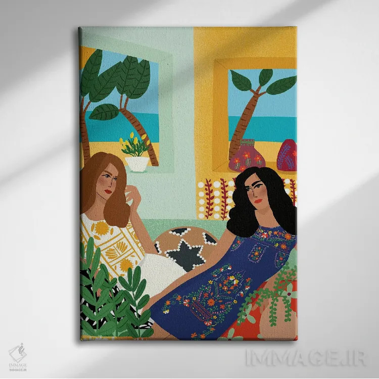 تابلو دکوراتیو گفت وگوی ساحلی اثر باورا راژین - نمای روبهرو روی دیوار