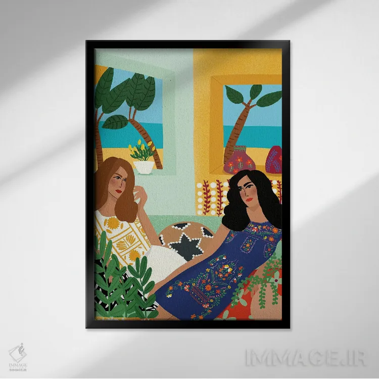 تابلو دکوراتیو گفت وگوی ساحلی اثر باورا راژین - نمای قابدار مشکی