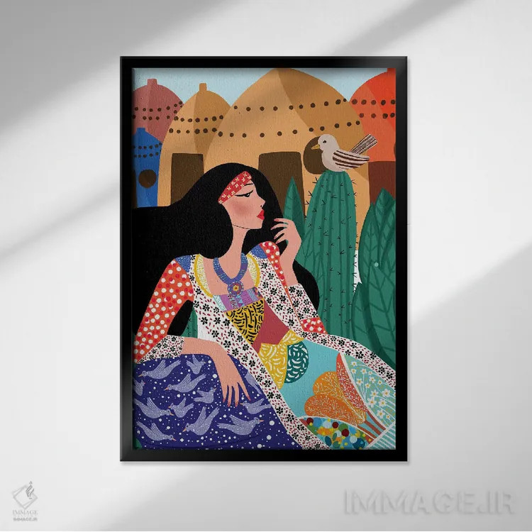 تابلو دکوراتیو ملکه کندو اثر باورا راژین - نمای قابدار مشکی