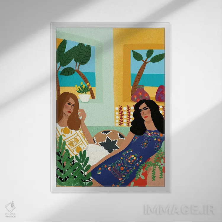 تابلو دکوراتیو گفت وگوی ساحلی اثر باورا راژین - نمای قابدار سفید