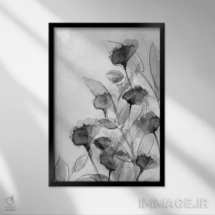 تابلو مینیمال گل آرایی پلاک آستور ۲ اثر دنیس براون - نمای قابدار مشکی