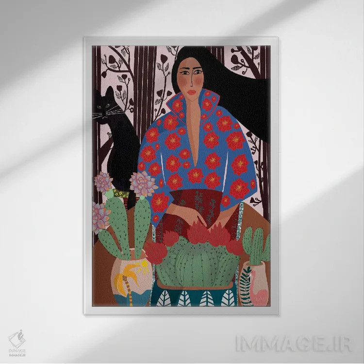 تابلو دکوراتیو کاکتوس اثر باورا راژین - نمای قابدار سفید