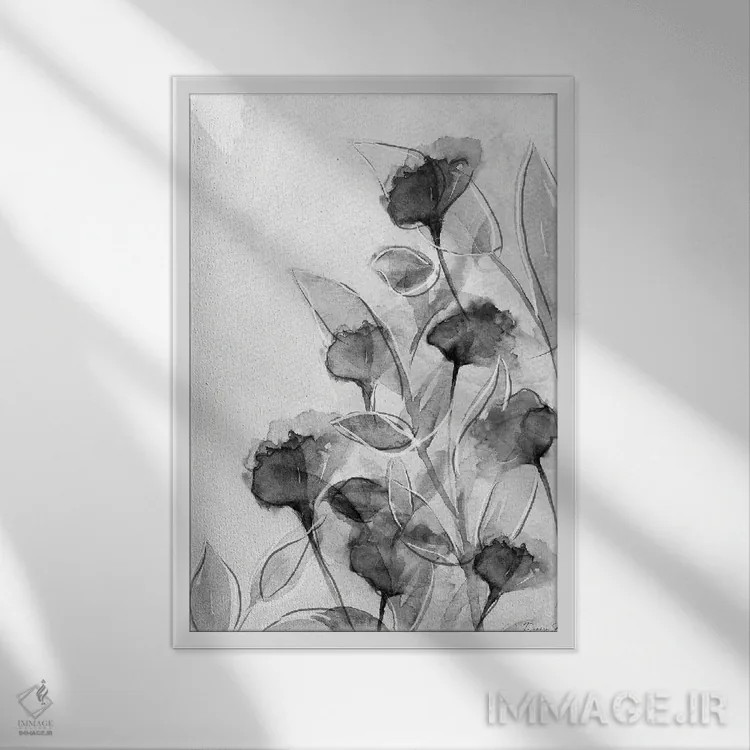 تابلو مینیمال گل آرایی پلاک آستور ۲ اثر دنیس براون - نمای قابدار سفید