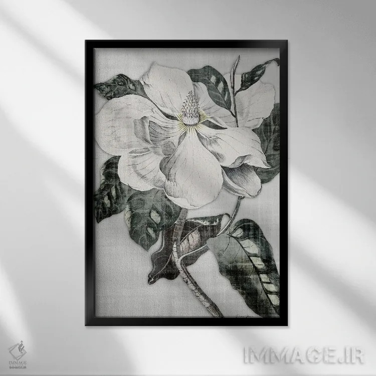 تابلو مینیمال مگنولیای جنوبی ۱ اثر دنیس براون - نمای قابدار مشکی