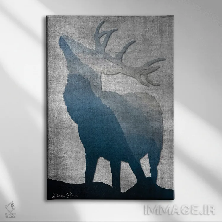 تابلو دکوراتیو سیلوئت گوزن نر ۲ اثر دنیس براون - نمای روبهرو روی دیوار