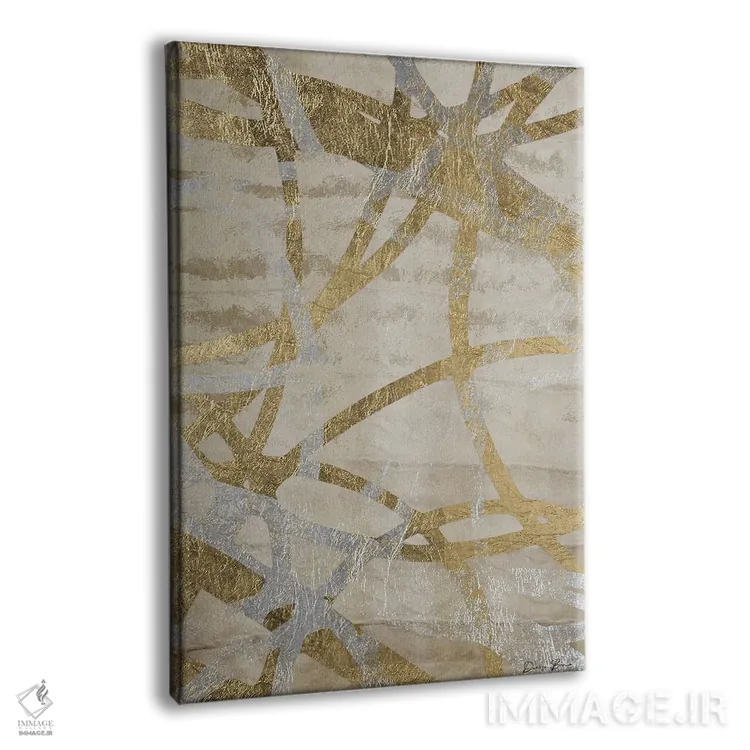 تابلو انتزاعی حلقه های طلایی و نقره ای اثر دنیس براون - نمای پرسپکتیو محصول