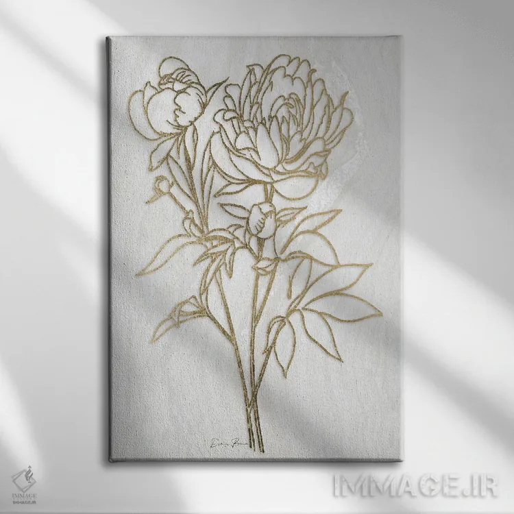 تابلو مینیمال گل صدتومانی طلایی ۲ اثر دنیس براون - نمای روبهرو روی دیوار