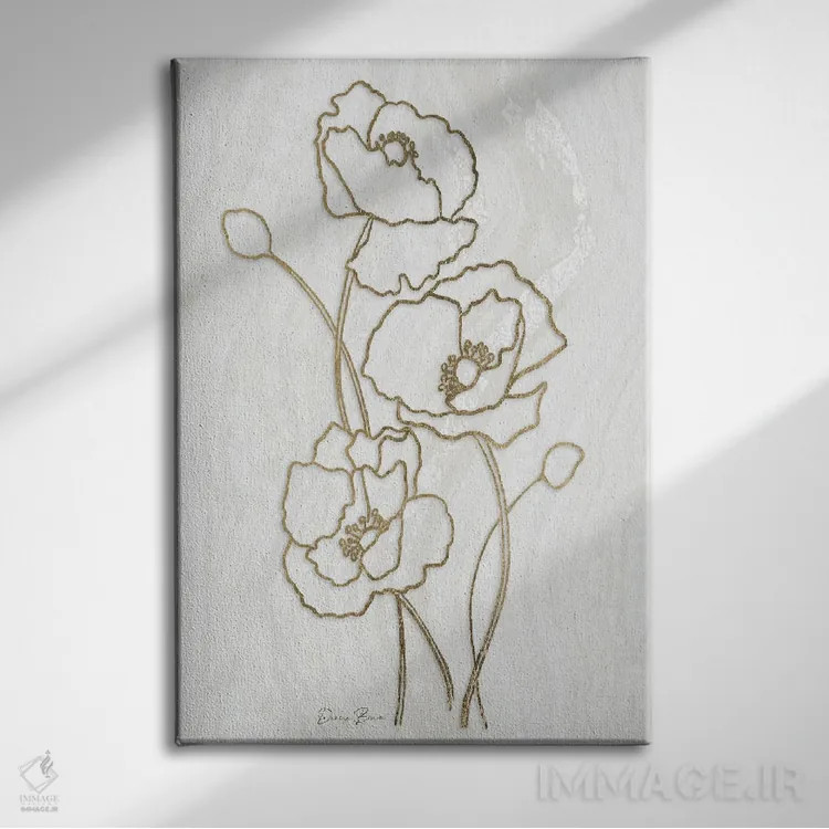 تابلو مینیمال گل صدتومانی طلایی ۳ اثر دنیس براون - نمای روبهرو روی دیوار