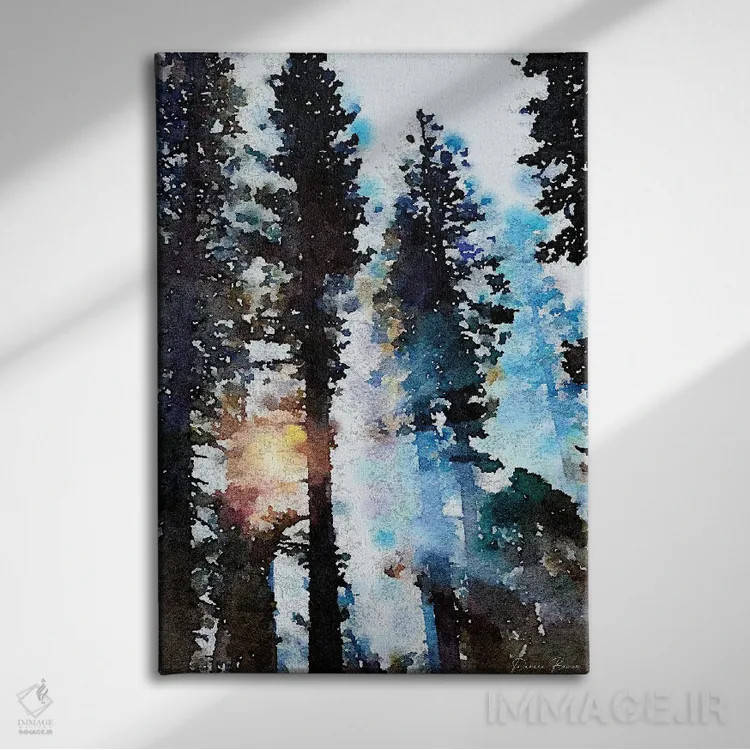 تابلو مینیمال نور از میان درختان اثر دنیس براون - نمای روبهرو روی دیوار