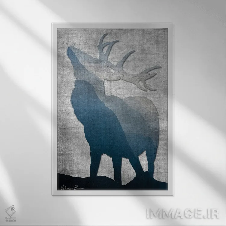 تابلو دکوراتیو سیلوئت گوزن نر ۲ اثر دنیس براون - نمای قابدار سفید