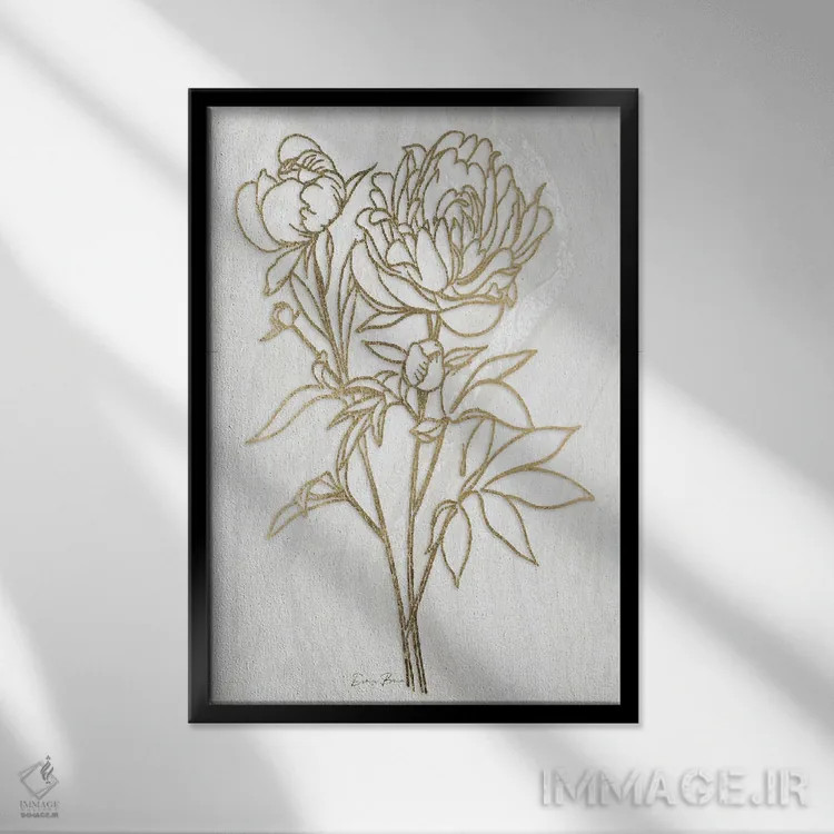 تابلو مینیمال گل صدتومانی طلایی ۲ اثر دنیس براون - نمای قابدار مشکی