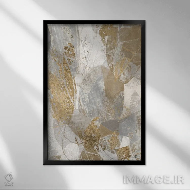 تابلو انتزاعی اشکال هندسی طلایی اثر دنیس براون - نمای قابدار مشکی