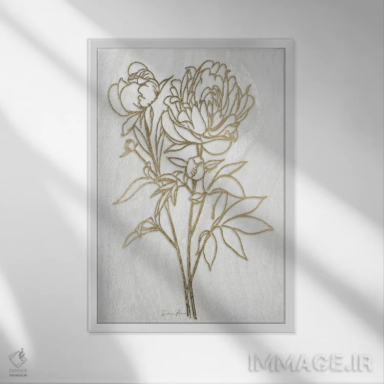 تابلو مینیمال گل صدتومانی طلایی ۲ اثر دنیس براون - نمای قابدار سفید