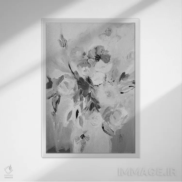 تابلو دکوراتیو گلدان لطیف اثر دیزی دی - نمای قابدار سفید