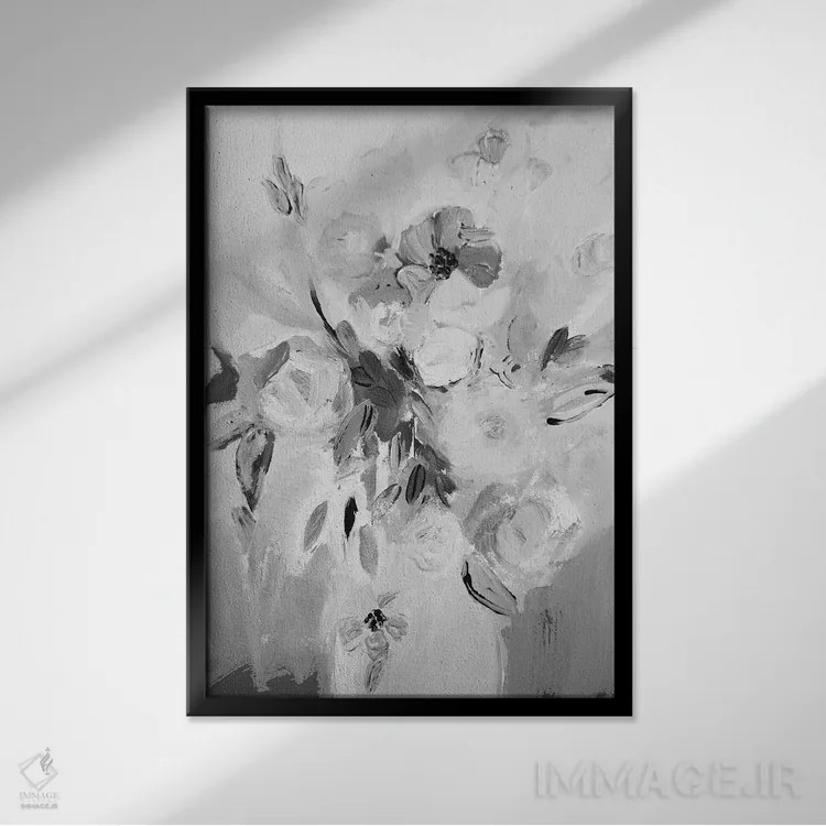 تابلو دکوراتیو گلدان لطیف اثر دیزی دی - نمای قابدار مشکی