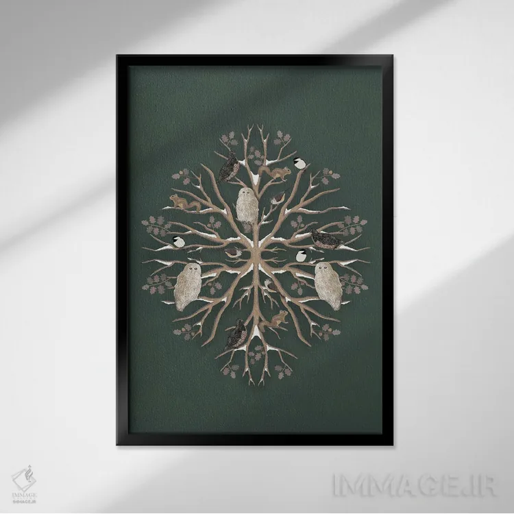 تابلو دکوراتیو کریسمس جنگلی اثر دارلین سیل - نمای قابدار مشکی