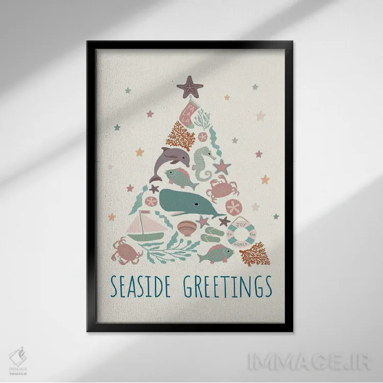 تابلو دکوراتیو کریسمس ساحلی اثر دارلین سیل - نمای قابدار مشکی