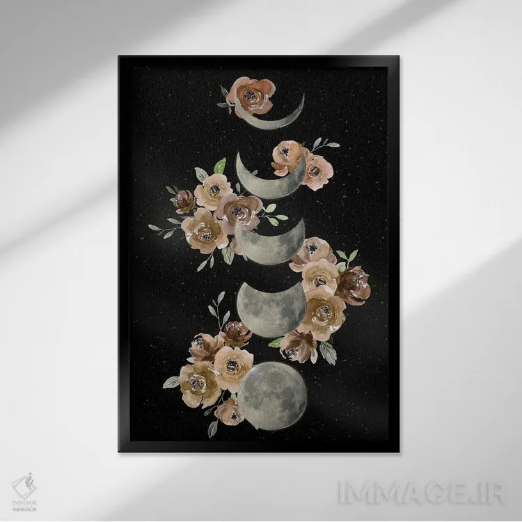 تابلو دکوراتیو مراحل ماه به سبک بوهمی اثر دنیلا سانتیاگو - نمای قابدار مشکی