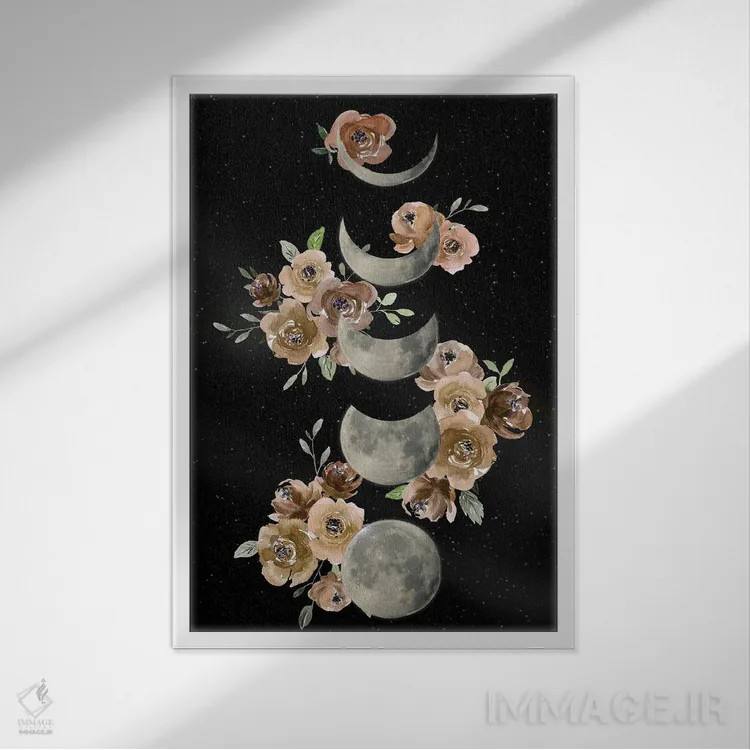 تابلو دکوراتیو مراحل ماه به سبک بوهمی اثر دنیلا سانتیاگو - نمای قابدار سفید