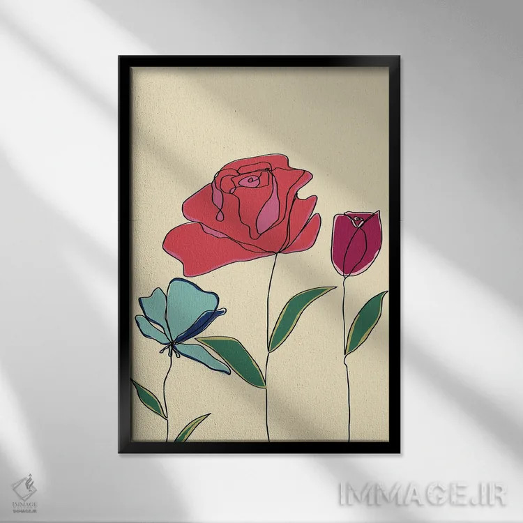 تابلو مینیمال گل های رنگی یک اثر دنیلا سانتیاگو - نمای قابدار مشکی