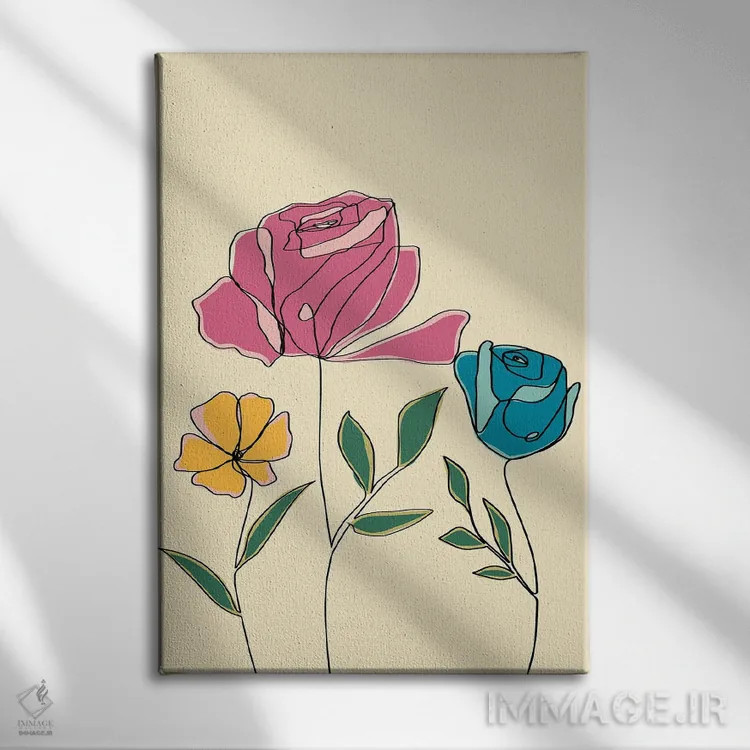 تابلو مینیمال گل های رنگی دو اثر دنیلا سانتیاگو - نمای روبهرو روی دیوار