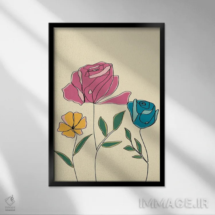 تابلو مینیمال گل های رنگی دو اثر دنیلا سانتیاگو - نمای قابدار مشکی