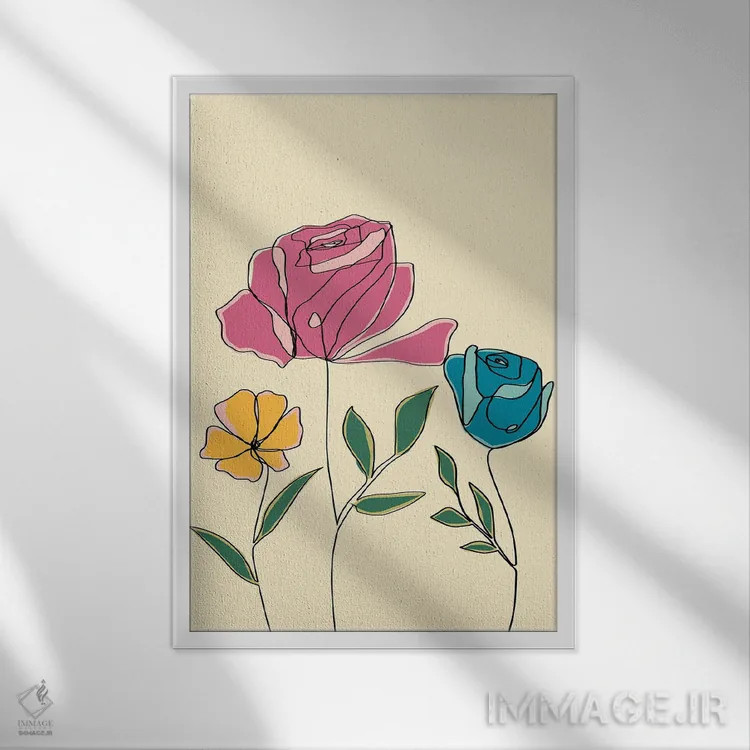 تابلو مینیمال گل های رنگی دو اثر دنیلا سانتیاگو - نمای قابدار سفید