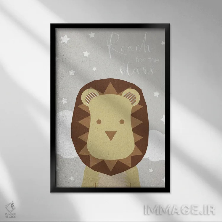 تابلو دکوراتیو شیر ستارگان اثر دنیلا سانتیاگو - نمای قابدار مشکی