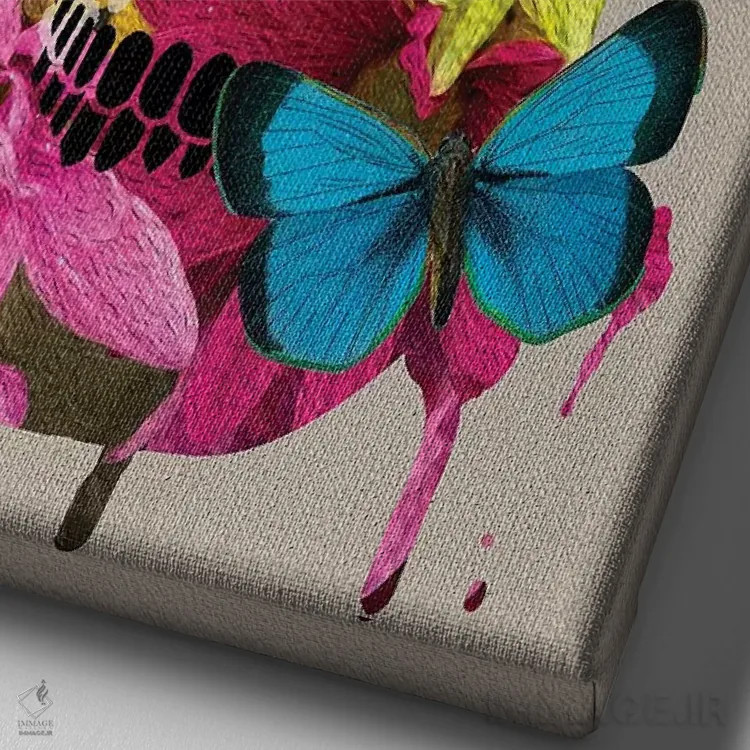 تابلو دکوراتیو جمجمه گل دار اثر دنیلا سانتیاگو - نمای نزدیک بافت بوم