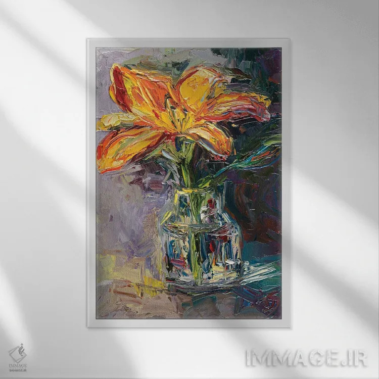 تابلو دکوراتیو شکوفه یاس بنفش اثر دانا سورکینا - نمای قابدار سفید