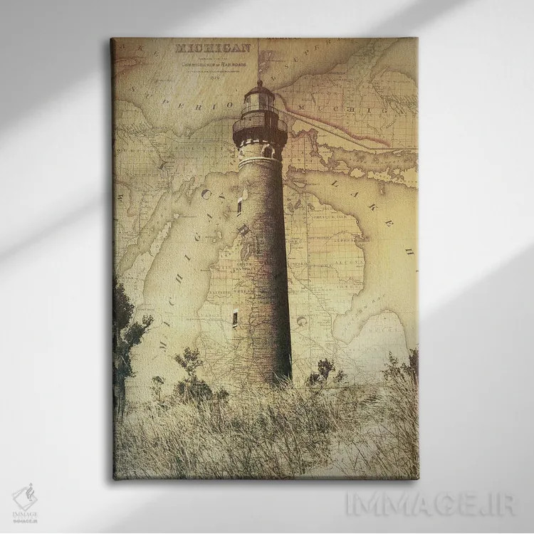 تابلو دکوراتیو نقشه فانوس دریایی لیتل سیبل اثر دن اسپرول - نمای روبهرو روی دیوار