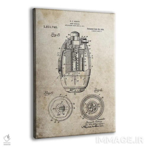 تابلو دکوراتیو طرح پتنت نارنجک دستی اچ.ای. اسبری اثر دن اسپرول - نمای پرسپکتیو محصول