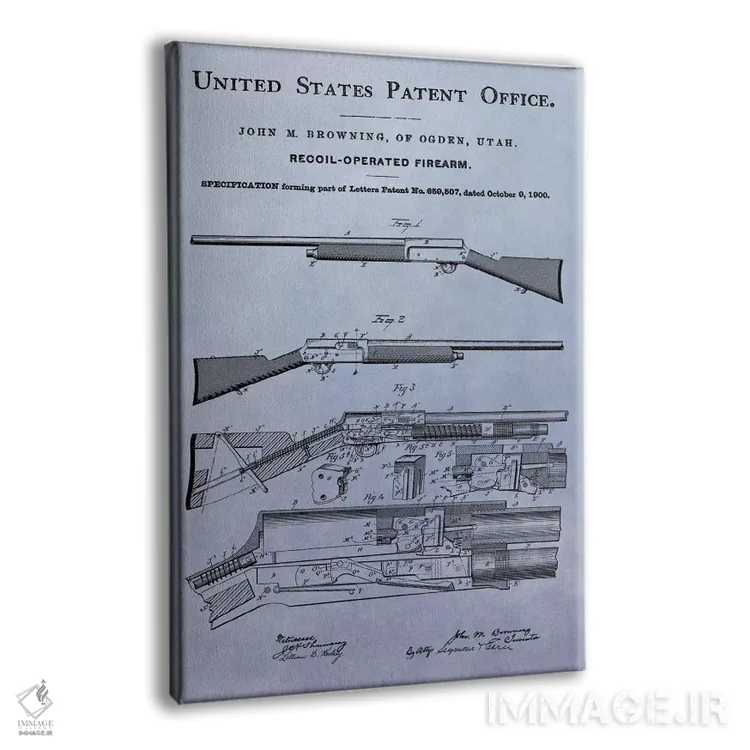 تابلو دکوراتیو طرح پتنت اسلحه اتوماتیک جی. ام. براونینگ اثر دن اسپرول - نمای پرسپکتیو محصول