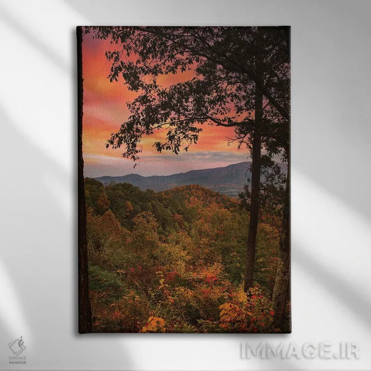 تابلو دکوراتیو غروب پاییزی در کوه های اسموکی اثر دن اسپرول - نمای روبهرو روی دیوار