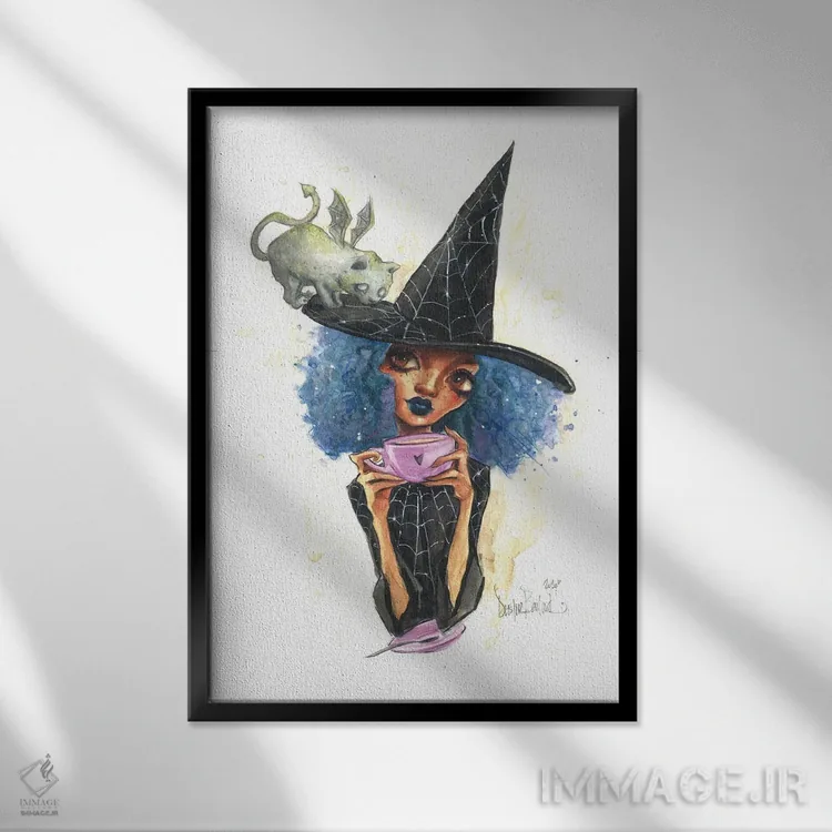 تابلو دکوراتیو ریز و گربه گارگویل اثر داستین بیلرد - نمای قابدار مشکی