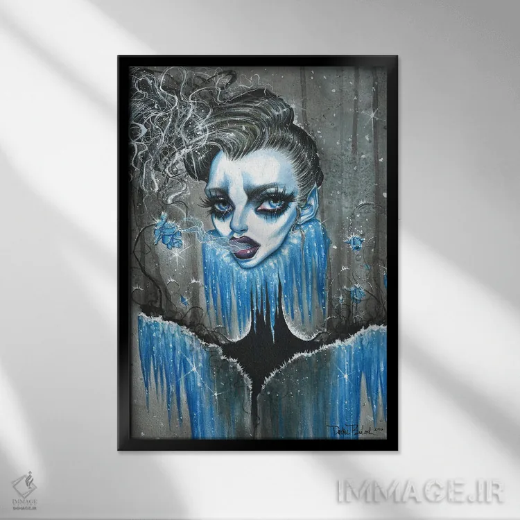 تابلو دکوراتیو رز آبی اثر داستین بیلرد - نمای قابدار مشکی
