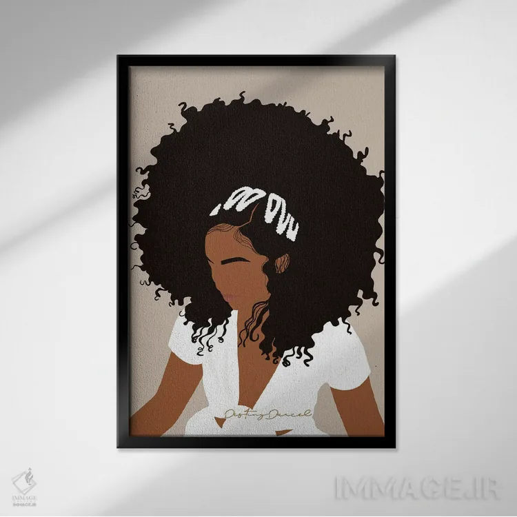 تابلو دکوراتیو روز آفرو اثر دستینی دارسل - نمای قابدار مشکی