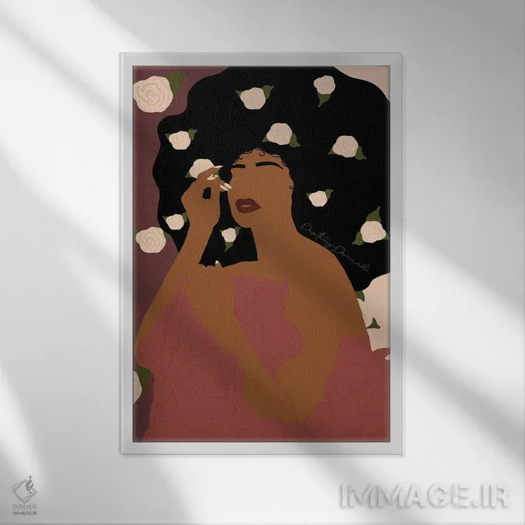 تابلو دکوراتیو ملکه گل ها اثر دستینی دارسل - نمای قابدار سفید