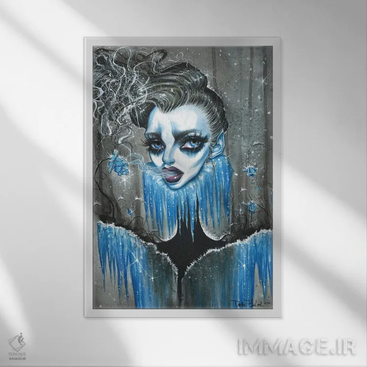 تابلو دکوراتیو رز آبی اثر داستین بیلرد - نمای قابدار سفید