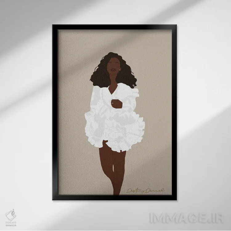 تابلو دکوراتیو دخترانگی سیاه اثر دستینی دارسل - نمای قابدار مشکی