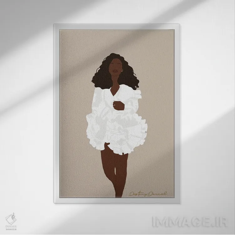 تابلو دکوراتیو دخترانگی سیاه اثر دستینی دارسل - نمای قابدار سفید