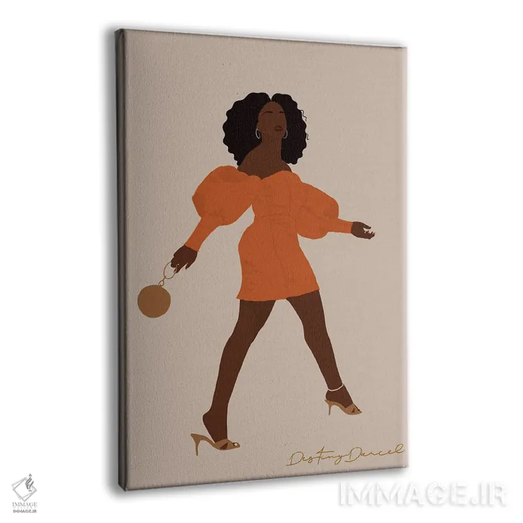 تابلو دکوراتیو راه رفتن با غرور زن سیاه اثر دستینی دارسل - نمای پرسپکتیو محصول