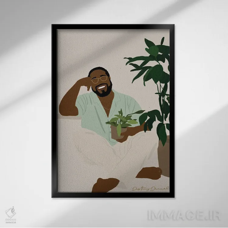 تابلو دکوراتیو پدر گیاه یک اثر دستینی دارسل - نمای قابدار مشکی