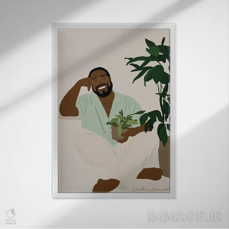 تابلو دکوراتیو پدر گیاه یک اثر دستینی دارسل - نمای قابدار سفید