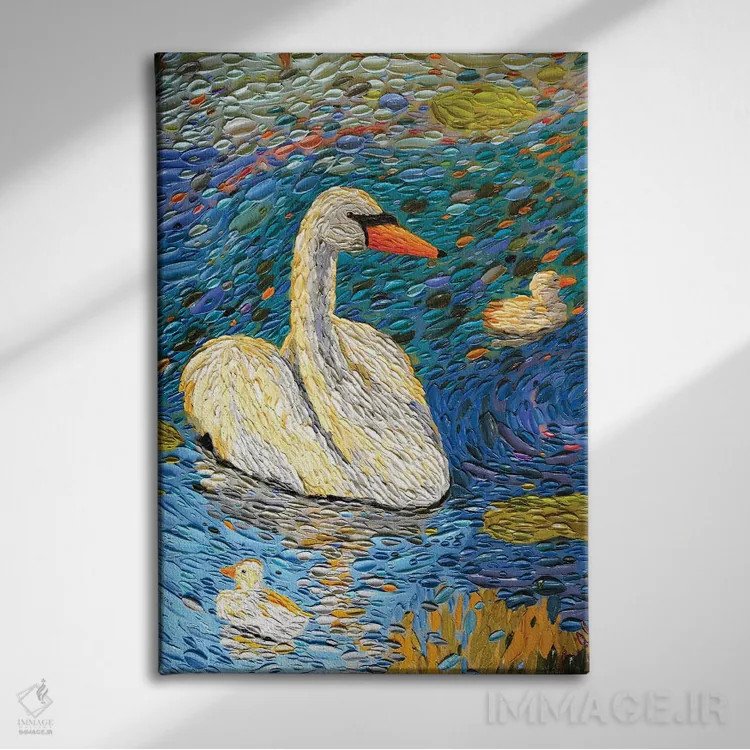 تابلو دکوراتیو خانواده قو یک اثر دنا تولفسون - نمای روبهرو روی دیوار